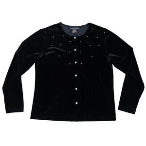 Vintage Impressions Black Velvet Velour Pearl Cardigan Size S